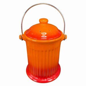 Swiss Pro Ceramic Hydrant Canister Jar Cookie Jar Container Orange Red W Handle